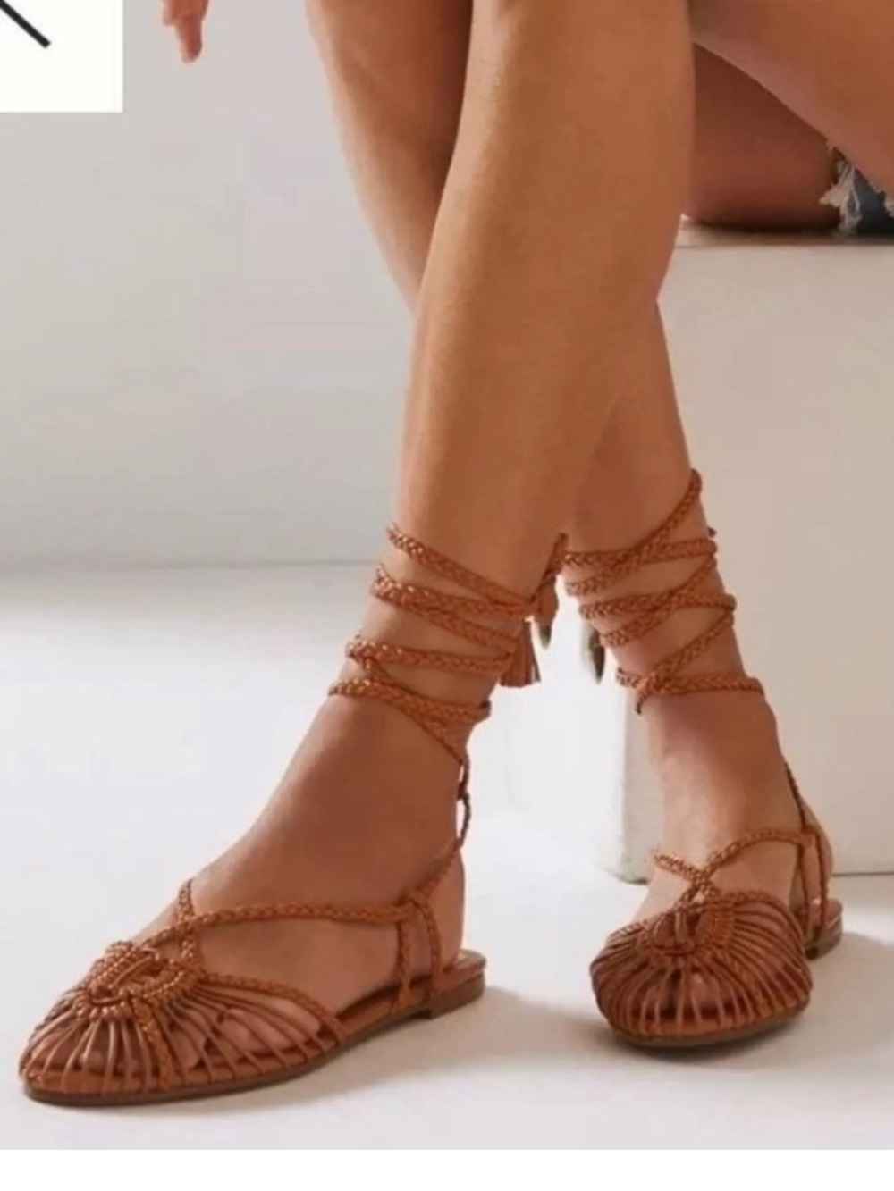 Anthropologie woman’s brown wrap around ankle flat sandals